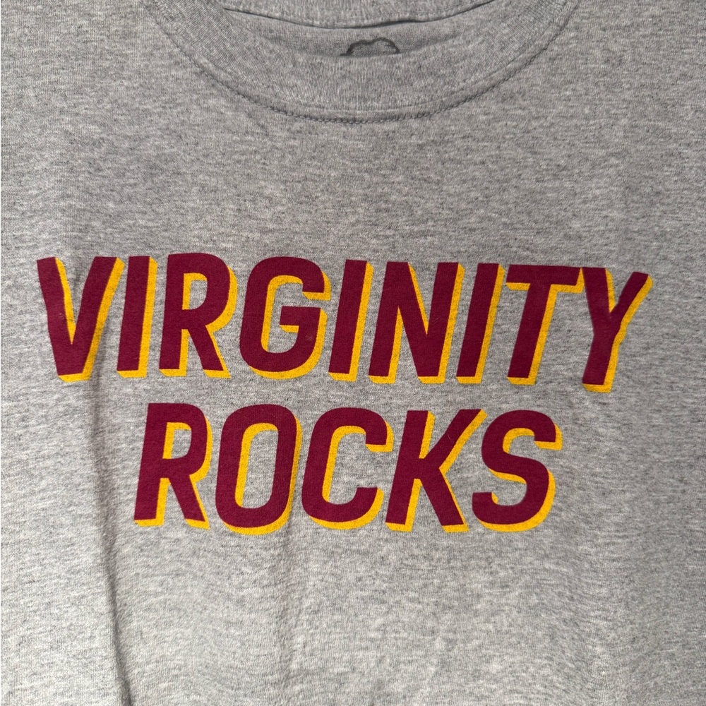 Gray and Red Virginity Rocks Short Sleeve Tee
